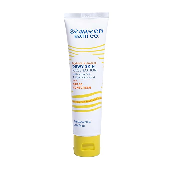 Seaweed Bath Co. Hydrate &amp Protect Dewy Skin Face Lotion SPF 30 Broad Spectrum Zinc Oxide Facial Sunscreen 2 Ounce Sustainably Harvested Seaweed Hyaluronic Acid Squalane