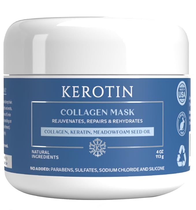 Kerotin Collagen Hair Mask - Hair Treatment Conditioner with Keratin Collagen and Vitamin E Repair Damaged Hair Prevent Breakage and Control Frizz. Made in the USA (16 fl oz 2 units)