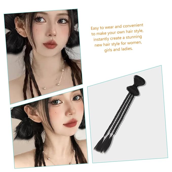NOLITOY 6pcs Synthetic Braided Ponytail Extension Wig for Women Messy Bun Hair Natural Look Easy to Wear Party Stage Performance Accessory