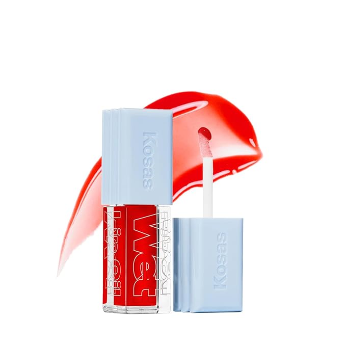 Kosas Wet Lip Oil Gloss ? Plumping Peptide Lip Treatment Gloss in Sheer Cherry Red Hydrating with Hyaluronic Acid Peptides &amp Plant Oils Non-Sticky Vegan Clean Beauty Lip Gloss (Slushy) 0.15 o