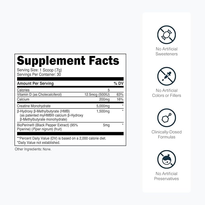 Transparent Labs Creatine HMB - Creatine Monohydrate Powder with HMB for Muscle Growth Increased Strength Enhanced Energy Output and Improved Athletic Performance - 30 Servings Unflavored