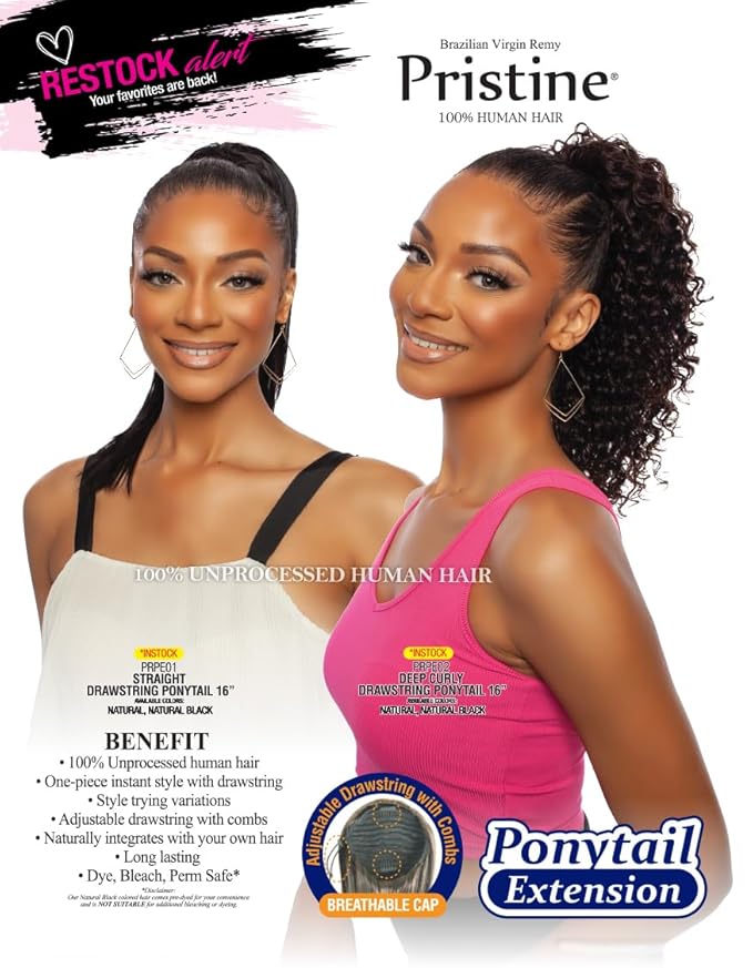 Mane Concept Human Hair Ponytail Pristine PRPE02 Deep Curly Drawstring Ponytail 16 (NATURAL)