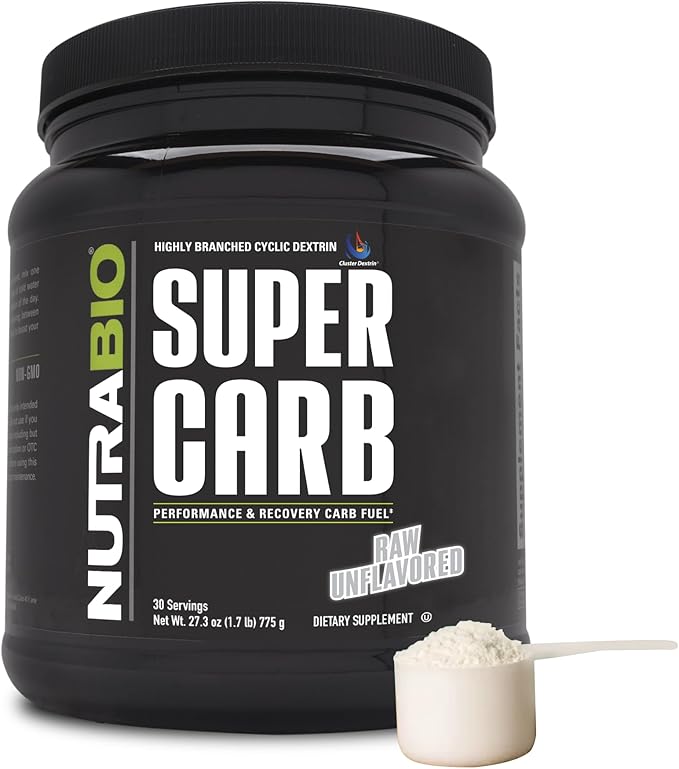 NutraBio Super Carb Carbohydrate Powder with Cluster Dextrin &amp Electrolytes Advanced Carb Supplement Powder for Workout Fuel Performance and Muscle Recovery Cyclic Dextrin Unflavored 30 Sv