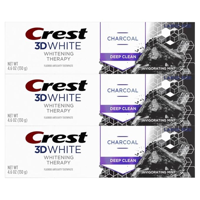 Crest 3D White Whitening Therapy Charcoal Deep Clean Invigorating Mint Teeth Whitening Toothpaste 4.6 oz Pack of 3 Anticavity Fluoride Toothpaste Gently Brightens Teeth Strengthens Enamel