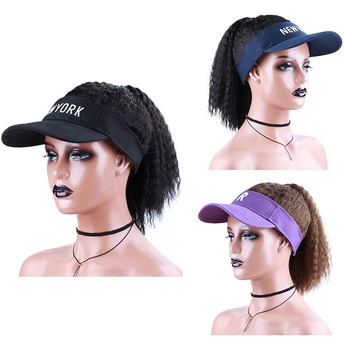 Women Baseball Cap Wig with Curly high Ponytail Baseball Cap Wig Sun Hat with Hair Wig