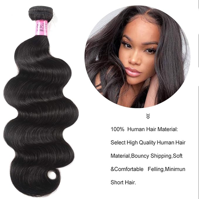 UNice Hair Brazilian Body Wave Human Hair 1 Bundle 100% Unprocessed Virgin Human Hair Weave Extensions Natural Black Color Can be Dyed and Bleached 8 inch