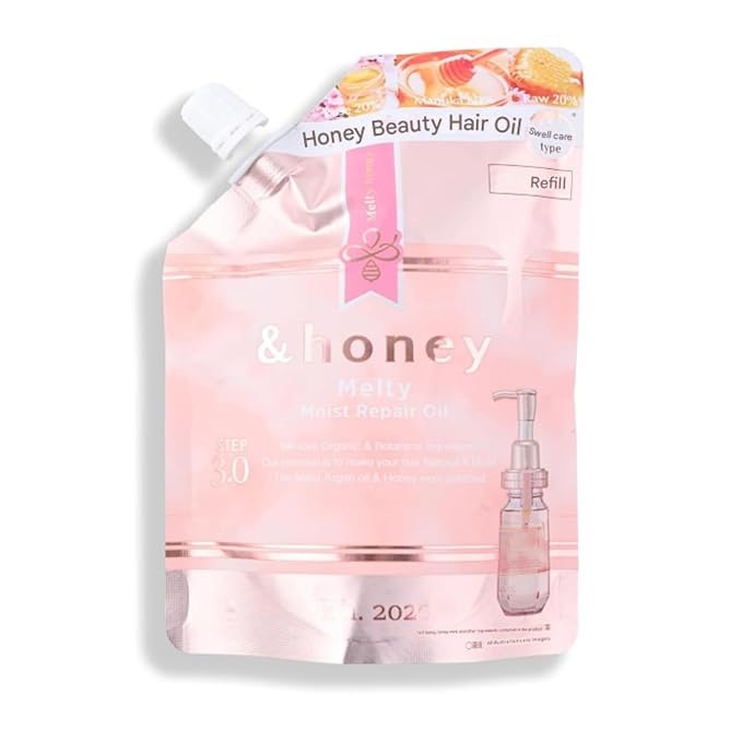 &amp-Honey Melty Moist Repair Oil 3.0 Refill 75ml - Hair Oils for Frizzy Curly Damaged Hair - 90% Manuka Honey Blend - Nourishing Moisturizing - Ideal for Refill - Honey-Infused for Shine