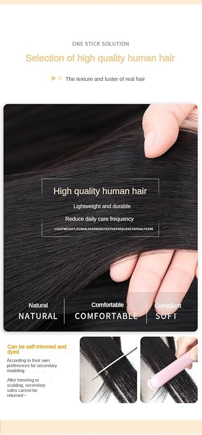 Hook and Loop Strap Human Hair Bangs No Clips Magic Paste Toppers For Women Female Upgrade Sewing Stickers Increase Volume of Fluffy Hair Patches (Dark Brown Air Bangs 6x8cm)