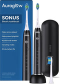 AURAGLOW Sonus Electric Toothbrush 5 Cleaning Modes 2 Brush Heads &amp Travel Case 40000 VPM Sonic Toothbrush &amp Wireless Charging 30-Day Battery Life with Smart Timer Black