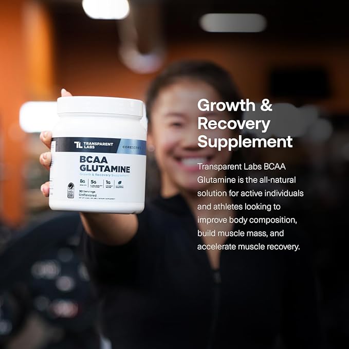 Transparent Labs BCAA Glutamine - 8000 Mg of BCAA Powder with L Glutamine for Post Workout Recovery Muscle Growth &amp Increased Endurance - 30 Servings Tropical Punch