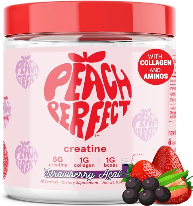 Peach Perfect Creatine Blend for Women ? Micronized Creatine Monohydrate with BCAA &amp Collagen for Glute Strength Support ? Strawberry Acai ? 30 Servings