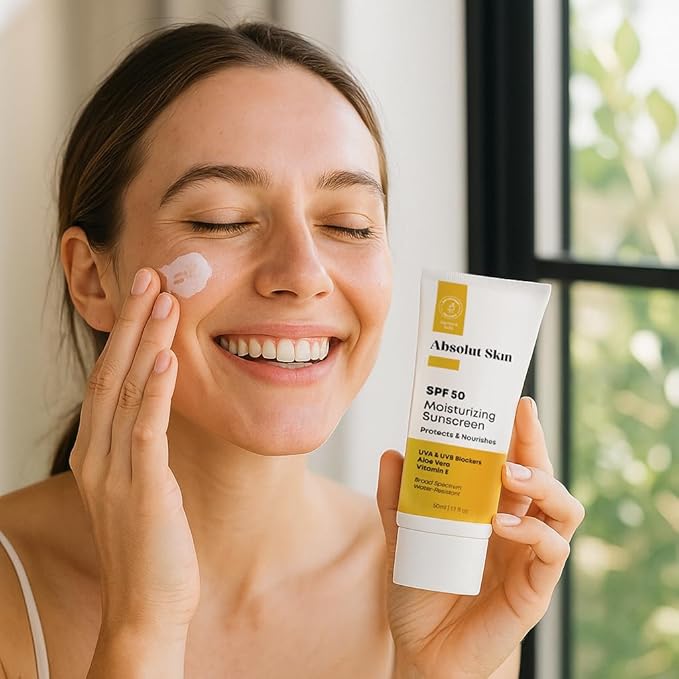 AbsolutSkin SPF 50 Moisturizing Sunscreen ? Lightweight Daily Face Sunscreen with Aloe &amp Vitamin E ? No White Cast ? 60ml