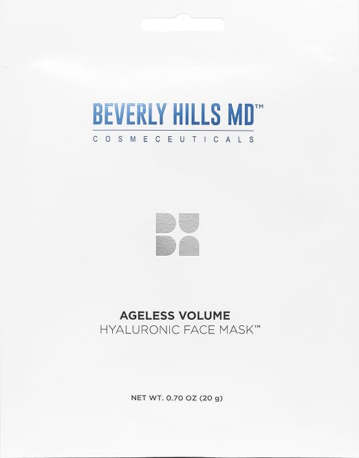 Beverly Hills MD Ageless Volume Hyaluronic Face Mask- Reduce Appearance of Wrinkles Anti Aging Formula for Plump Moisturized Skin- 8 Pack- Hydrating &amp Firming Gentle Sheet Mask