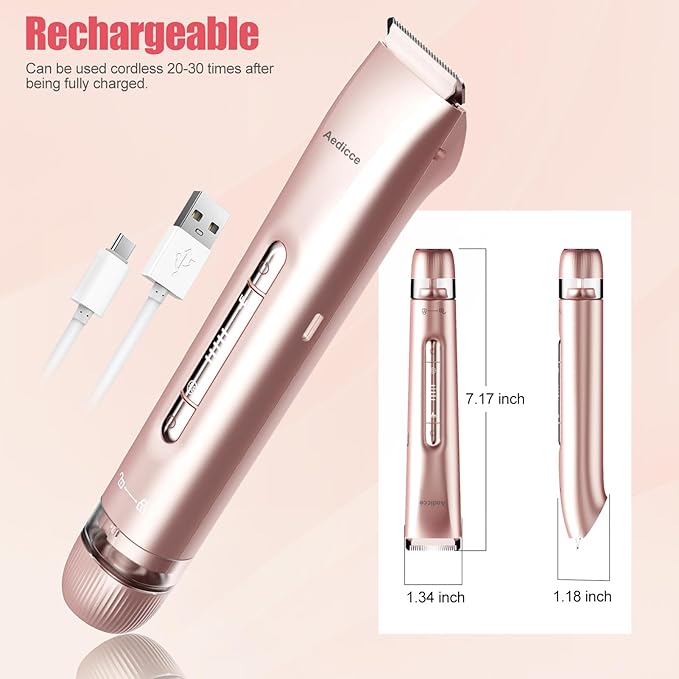 Bikini Trimmer for Women 2 in 1 Dual Head Womens Electric Shaver Electric Razors for Pubic Hair IPX7 Waterproof Rechargeable Facial Hair Removal for Shaving Underarm Leg Arm Body Face Rose Gold