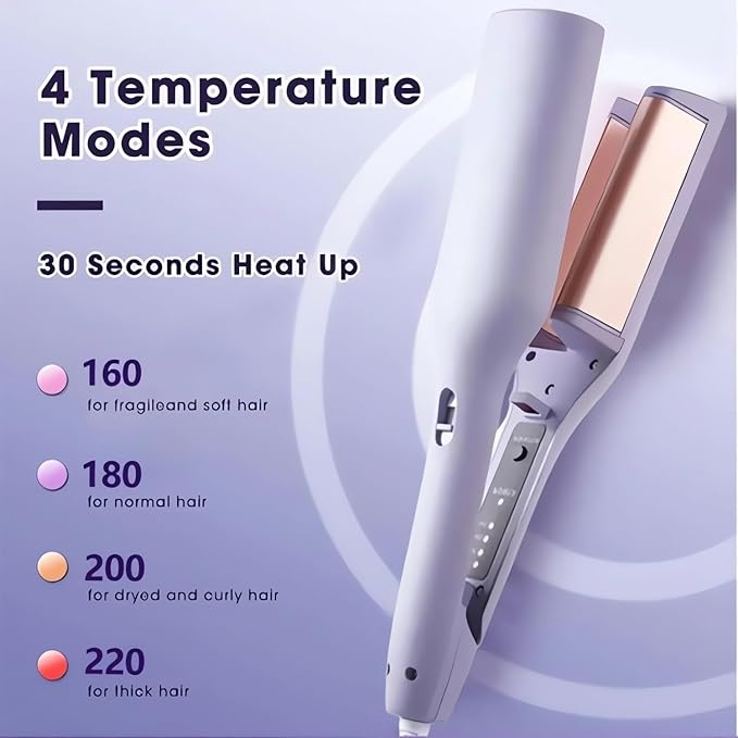 French Wave Curling Iron - 2024 New Wave Curling Iron for Long Short Hair with 4 Temp S Shape Hair Curler for Women Portable Electric Curling Heated Styling Comb Anti-Scald 15s Fast Heating