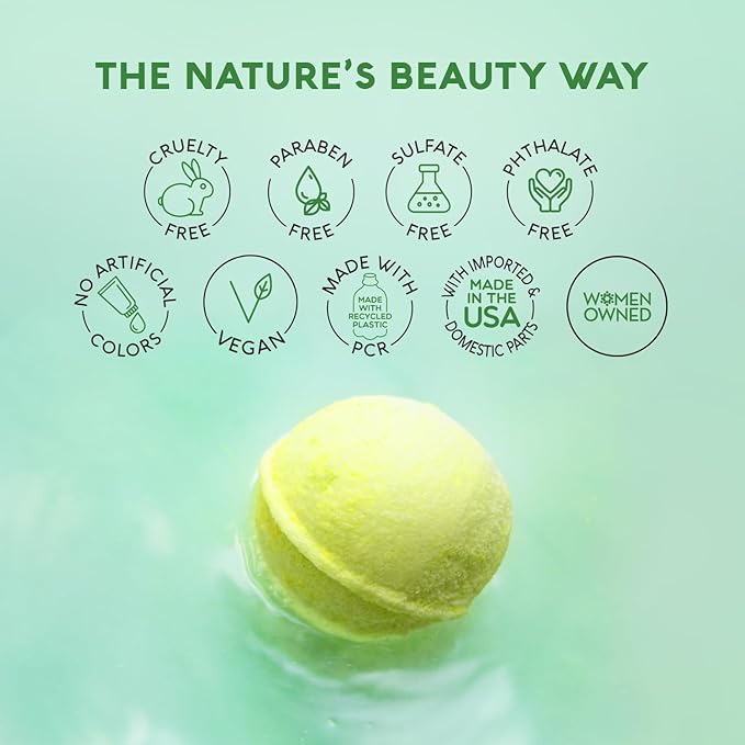 Nature's Beauty Eucalyptus &amp Tea Tree Bath Bomb Multi-Pack- Natural Hand Crafted Non-Staining Luxury Fizzy Spa Bomb Sooth + Restore Skin Made w/Coconut Oil &amp Witch Hazel 5.5oz (4 Pack)