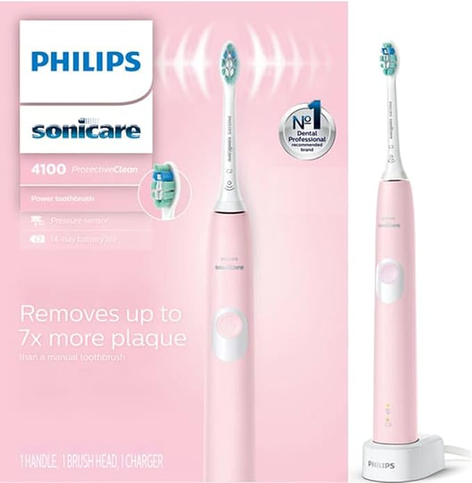 Philips Sonicare ProtectiveClean 4100 Electric Rechargeable Toothbrush Plaque Control Pastel Pink Phi0304 1.0 Count