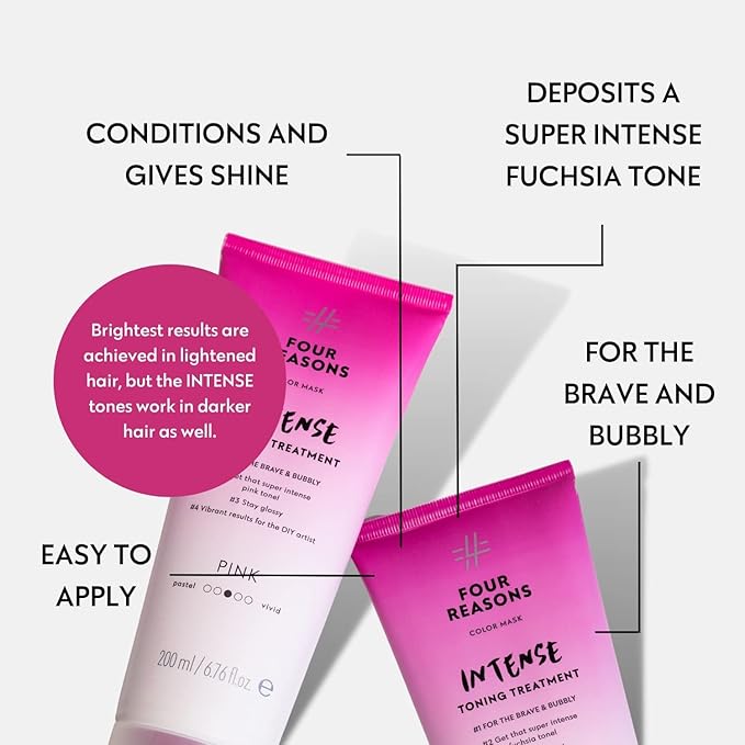 Four Reasons Color Mask INTENSE- Fuchsia ? (27 Colors) Intensive Toning Treatment - Color Depositing Conditioner ? Semi Permanent Hair Dye for Lightened and Colored Hair? 100% Vegan 6.76 fl oz