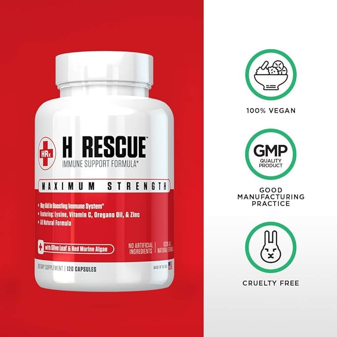 Re+Gen Nutrition H Rescue Immune Support Supplement for Adults Capsules with Zinc Vitamin C L lysine Amino Acid &amp Oregano Oil for Immunity Health in Men &amp Women 120 Capsules
