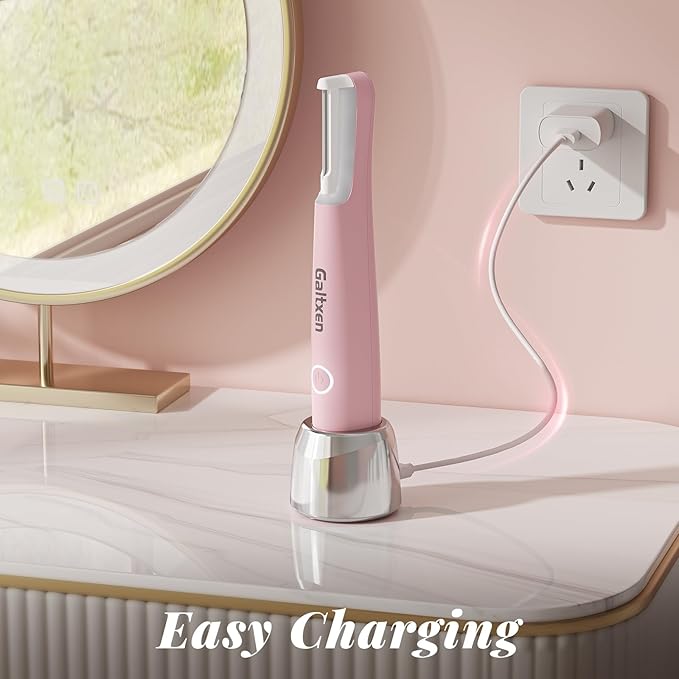 Sonic Dermaplaning Tool for Women Rechargeable Face Dermaplane Razor Sonic Edge Technology for Facial Hair Exfoliating and Peach Fuzz 10 Refill Blades Pink