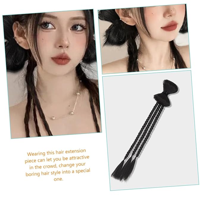 NOLITOY 6pcs Synthetic Braided Ponytail Extension Wig for Women Messy Bun Hair Natural Look Easy to Wear Party Stage Performance Accessory