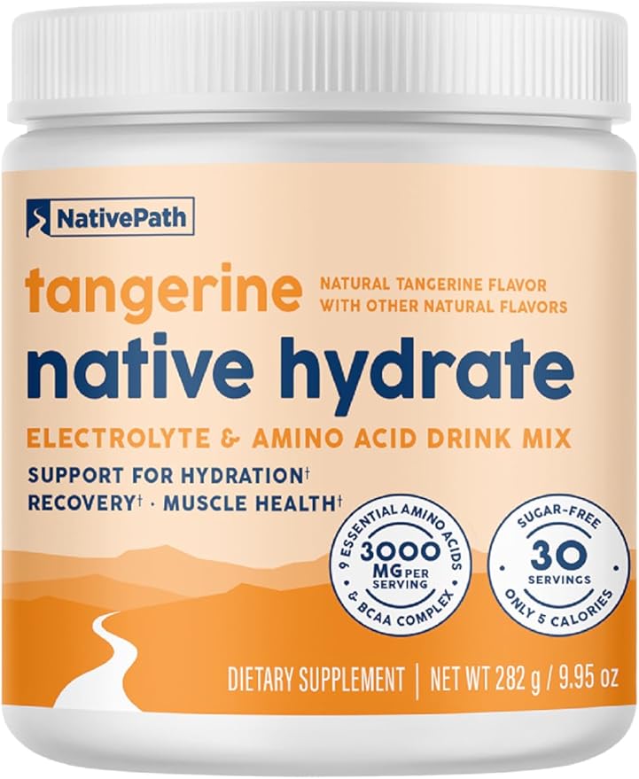 NativePath Native Hydrate Zero Sugar Electrolytes Powder with BCAAs Tangerine Hydration Keto &amp Paleo Friendly 30 Servings