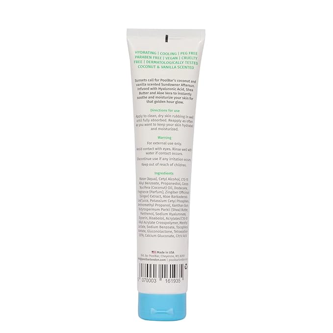 PoolBar Sundowner Aftersun Body Lotion for Women &amp Men Skin Care Hydration &amp Soothing Relief Coconut &amp Vanilla Scent Sun Care Enriched with Hyaluronic Acid Shea Butter &amp Aloe Vera