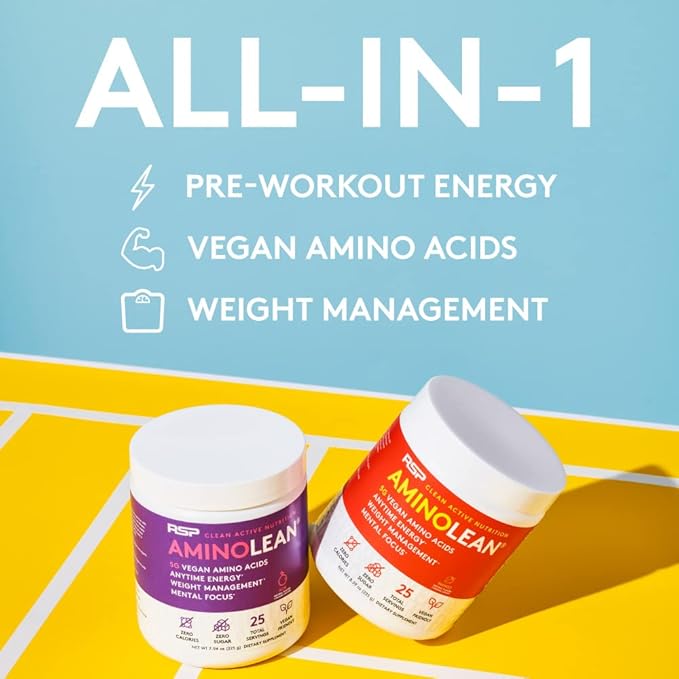 RSP Vegan AminoLean ? All-in-One Natural Pre Workout Amino Energy Weight Management with BCAAs Complete Vegan Preworkout Powder Pineapple Coconut