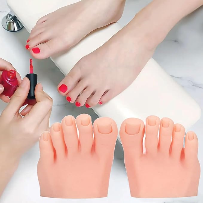 1 Pair Practice Fake Foot Flexible Movable Soft Silicone Fake Foot Prosthetic Manicure Tool For Nails Training Display Silicone Prosthetic
