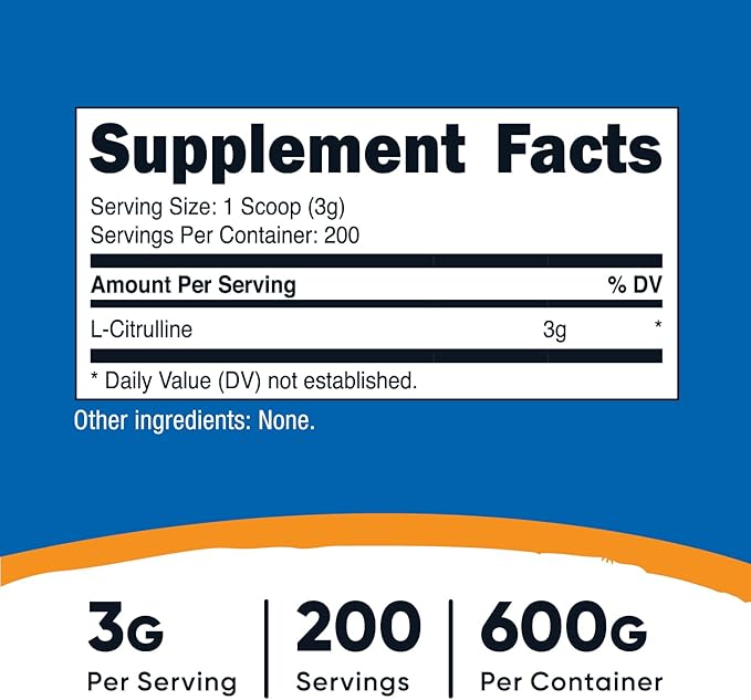 Nutricost Pure L-Citrulline (Base) Powder (600 Grams) (3 Bottles)