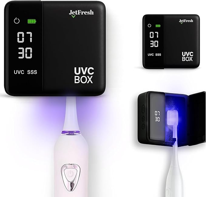 UV Toothbrush Sanitizer Holder &amp Cleaner with LED Clock Display &amp Hot Air Drying ? Wall-Mounted UV Tooth Brush Holder for Bathroom Decor Travel Use Rechargeable Portable Design Fits All Bru