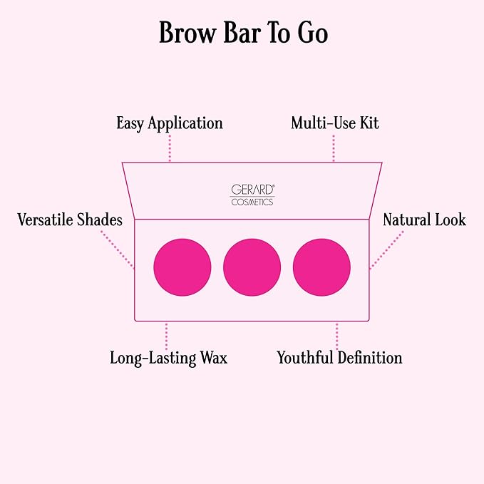 Brow Bar To Go by Gerard Cosmetics (Medium to Ebony) Eyebrow Trio Kit with Brow Powder Brow Wax and Angled Brush Eyebrow Powder Dark Brown Cruelty Free &amp Made in the USA