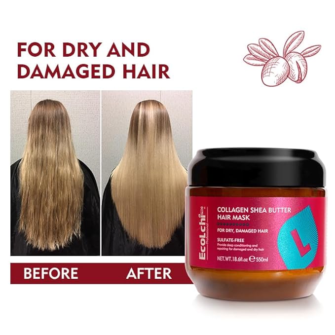 Ecolchi Collagen Hair Mask Deep Repair Conditioning Hair Treatment Argan Oil Keratin Hair Essence Mask for Dry Damaged &amp Frizzy Hair 500ml 16.9 fl oz