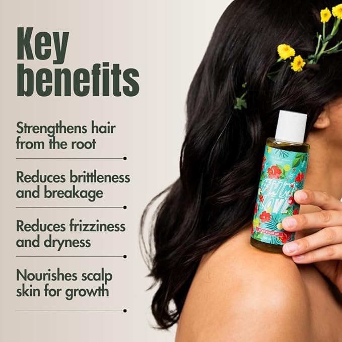 HM Love Scalp &amp Hair Oil | Scalp care | Anti Frizz | Real Hibiscus Flowers Coconut Milk Oil | Natural | No Mineral Oil Chemical-Free | 100mL