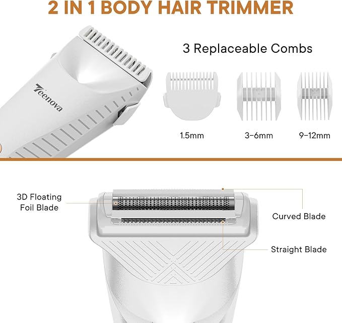 Pubic &amp Body Hair Trimmer for Men 2 In 1 Electric Ball Groin Razor Shaver with Ceramic Blade No Nick Mens Grooming Kits for Wet/Dry Use Cordless Charging Body Groomer with Led DisplayWhite