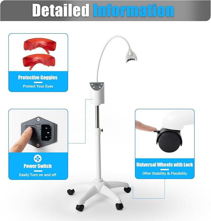 Zoom Teeth Whitening Lamp Professional Machine Light with 4 LED Bulbs &amp Remote Control Dental Adjustable up to 19.68in Timer 5-30 Mins for Home and Clinic Use
