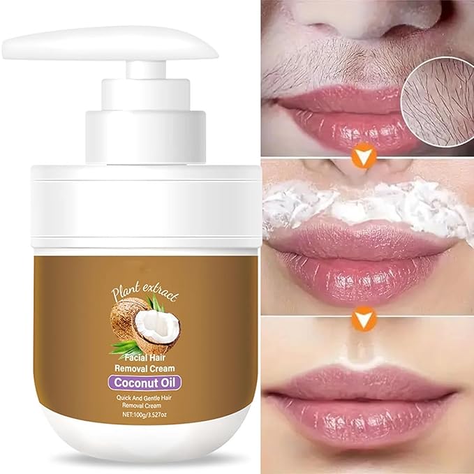 Coconut Oil Facial Hair Removal Cream - Effective Quick Hairs Removers Body Hair Remover Cream With Coconut Oil Aloe and Peach for Women Men Body Sensitive Skin (2pcs)