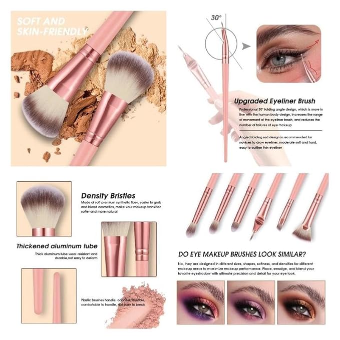 Pink Makeup Brushes Set Professional 56Pcs with Case Premium Synthetic for Foundation Concealer Blush Eyeshadow Powder Contour Makeup Brush Kit Face Eye Make up Brushes &amp Tools