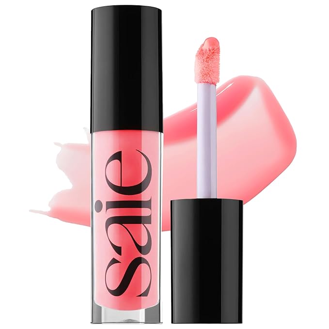 Saie Glossybounce - Hydrating Lip Gloss and Tinted Lip Oil Hybrid with Hyaluronic Acid &amp Jojoba Oil for Non-Sticky Ultra-Shiny Plump &amp Soft Lips - Everyday Makeup Essential - Burst (.17 oz)