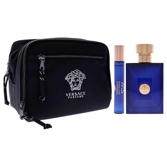 Dylan Blue by Versace for Men - 3 Pc Gift Set 3.4oz EDT Spray 10ml EDT Spray Blue Pouch