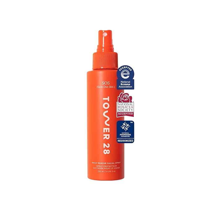 Tower 28 SOS Daily Rescue Facial Spray for Sensitive Skin Hypochlorous Acid Spray Helps Reduce Redness and Breakouts Full Size Toner for Face 4 FL Oz