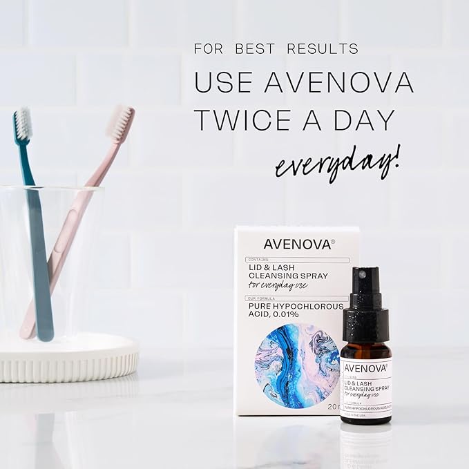 Avenova Eyelid and Eyelash Cleanser Spray - 20ml Bottle - Gentle Everyday Pure Hypochlorous Acid Spray for Eye Irritation