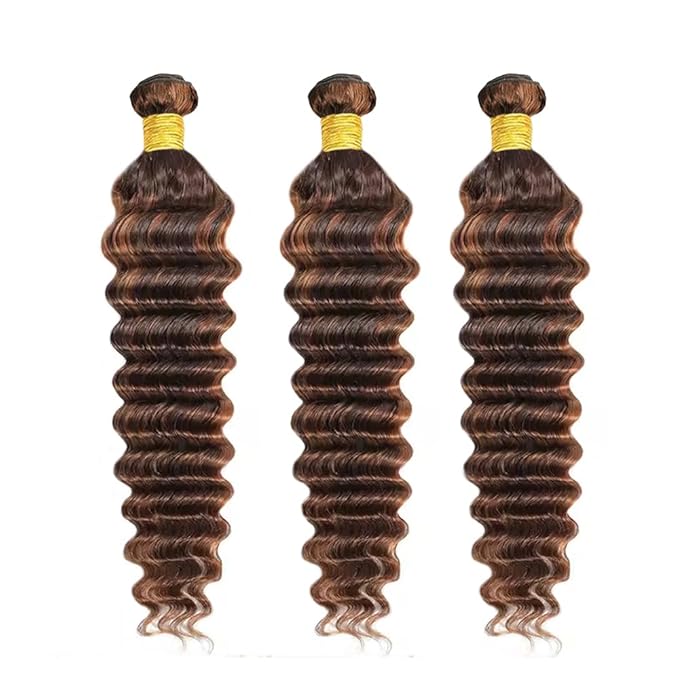 P430 Highlight Brown Bundles Human Hair Dark Brown Deep Wave 3 Bundles 26 26 26 Inch Unprocessed Brazilian Virgin Remy Hair Chocolate Brown Human Hair Extensions