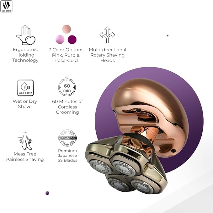 Skull Shaver Butterfly Kiss PRO - Women's Electric Shaver for Bikini Line Legs &amp Body - Wet &amp Dry Use - Ergonomic Hypoallergenic Blades - 60 Minutes Cordless Use - Rose Gold