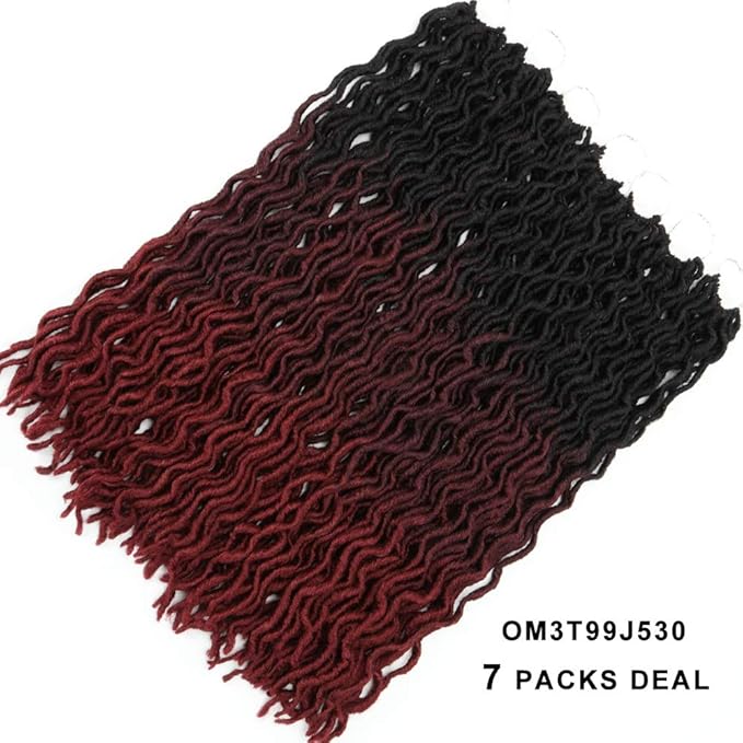 Eliza 24 Inch Wavy Gypsy Locs Ombre Crochet Hair 7 Packs Goddess Locs Faux Locs Crochet hair African Roots Dreadlocs Synthetic Braiding Hair Extensions for Black Women(247PacksOM3T99J530)