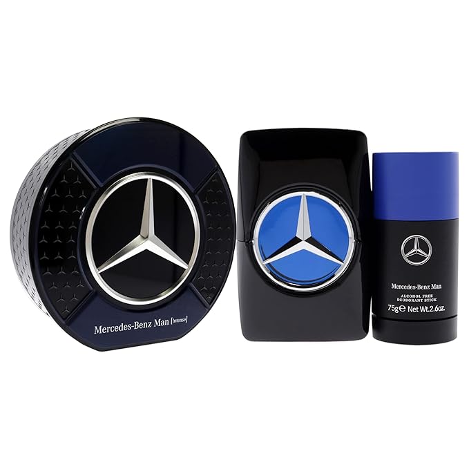 Mercedes Benz Intense Gift Set Perfumes for Men - Includes 2.7 oz Eau de Toilette Spray and 2.6 oz Deodorant Stick - Woody Scent - Opens with Notes of Pear - Evokes Power and Sensuality - 2 pc