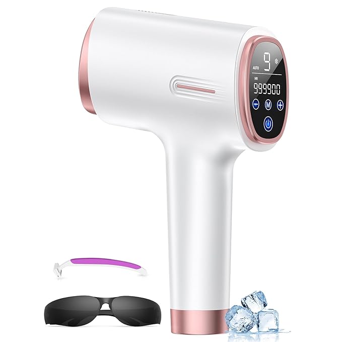 Laser Hair Removal for Women &amp Men 45°F Ice-Cooling Contact Safe &amp Virtually Painless Alternative to Salon IPL Hair Removal Device Long-Lasting Hair Removal from Home with Razor &amp Glas