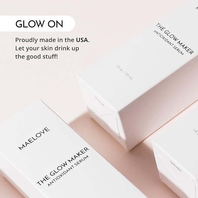 MAELOVE Glow Maker Vitamin C Serum with Vitamin E Ferulic Acid &amp Hyaluronic Acid Award-Winning Brightening and Hydrating Facial Serum Unscented 1.0 fl oz