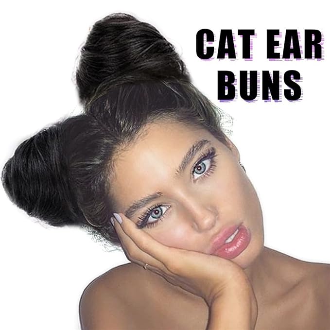 Messy Bun Hair 2 PCS Mini Claw Clip in Messy Hair Bun Extensions Wig Accessory for Women Girls Cat Ears Hair Donut Chignon Synthetic Hair Pieces Bun Extension Real Human Hair Buns (Color : Natural bl