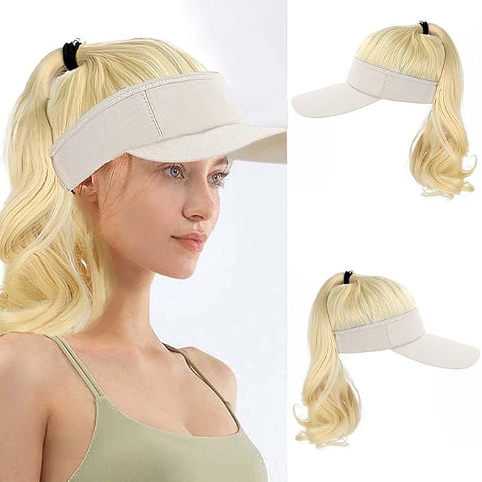 Hat Wig for Women Baseball Cap Wig with Curly Synthetic Hair Extensions Ponytail Cap wig Sun Hat with Hair